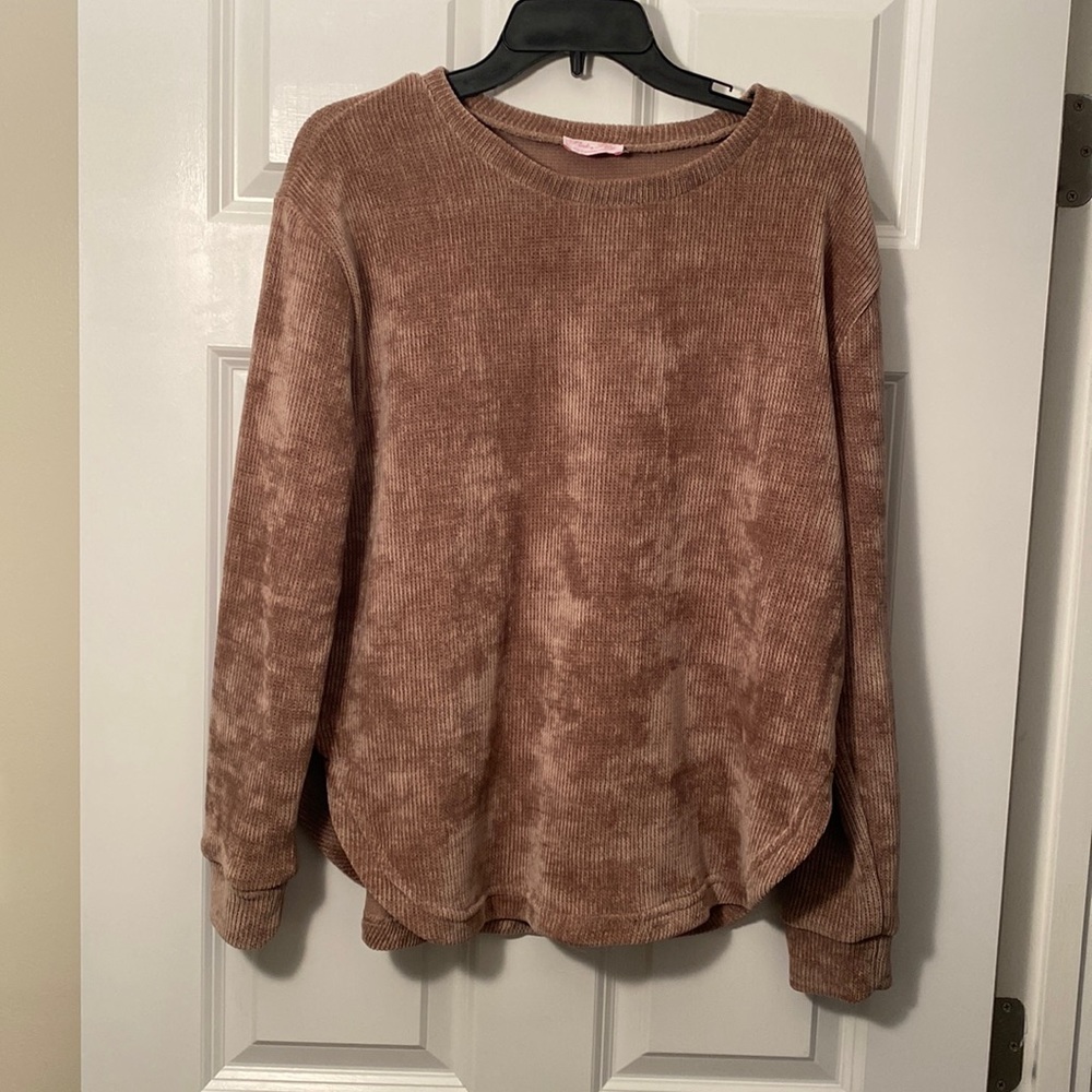 Pink Lilly tan corduroy crew neck sweater